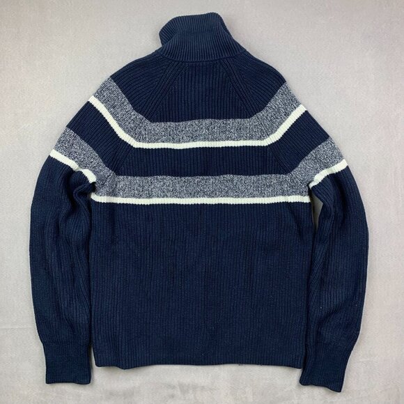Banana Republic Mens Sweater Medium Blue Striped 1/4 Zip Long Sleeve Rib Knit - Picture 8 of 8